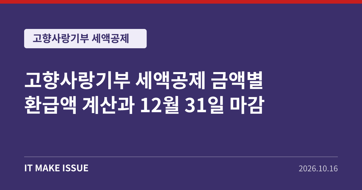 고향사랑기부 세액공제 금액별 환급액 계산과 12월 31일 마감 대표 이미지