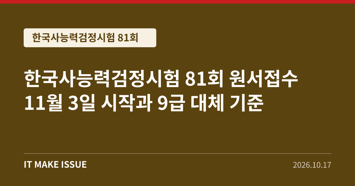 한국사능력검정시험 81회 원서접수 11월 3일 시작과 9급 대체 기준 대표 이미지