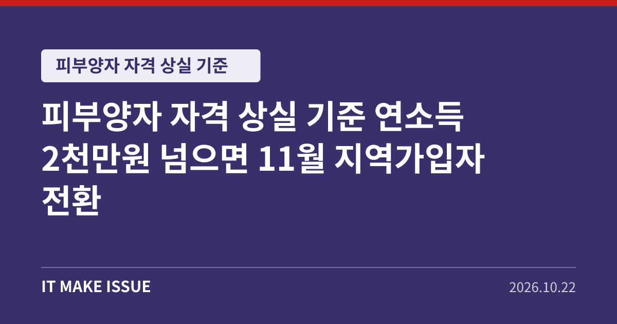 피부양자 자격 상실 기준 연소득 2천만원 넘으면 11월 지역가입자 전환 대표 이미지