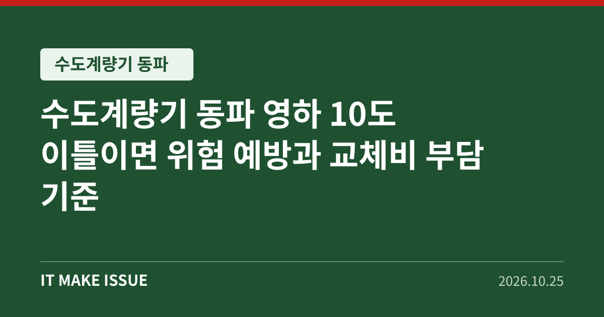 수도계량기 동파 대표 이미지 - 영하 10도 이틀이면 위험, 예방과 교체비 부담 기준